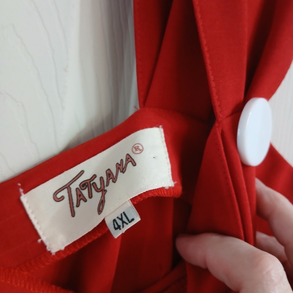Tatyana Bettie Page Size 4x Red One Shoulder Swing Dress White Button UNICORN - Picture 11 of 12
